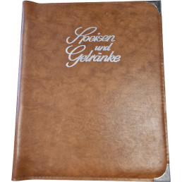 Speisekarte, Metallecken silber A4, hellbraun