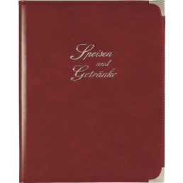 Speisekarte, Metallecken silber A4, weinrot