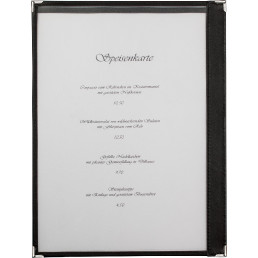 Amerikanische Speisenkarte A4 Kunstleder 2 Fenster schwarz, Ecken silber