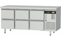 Kühltisch Zentralkühlung, GN 1/1, 6 Schubladen, Tischplatte ohne Aufkantung