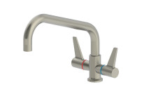 Edelstahl-Wasserarmatur mit Zweigriffmischer und Auslauf für Einlochmontage