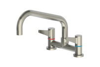 Edelstahl-Wasserarmatur mit Zweigriffmischer und Auslauf für Zweilochmontage