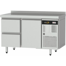 Kühltisch Zentralkühlung, GN 1/1, 1 Tür und 2 Schubladen, Tischplatte mit Aufkantung