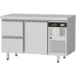 Kühltisch Zentralkühlung, GN 1/1, 1 Tür und 2 Schubladen, Tischplatte ohne Aufkantung