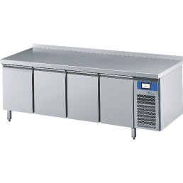 Kühltisch 4 Türen je 9 x GN 1/1 / mit Tischplatte hinten aufgekantet